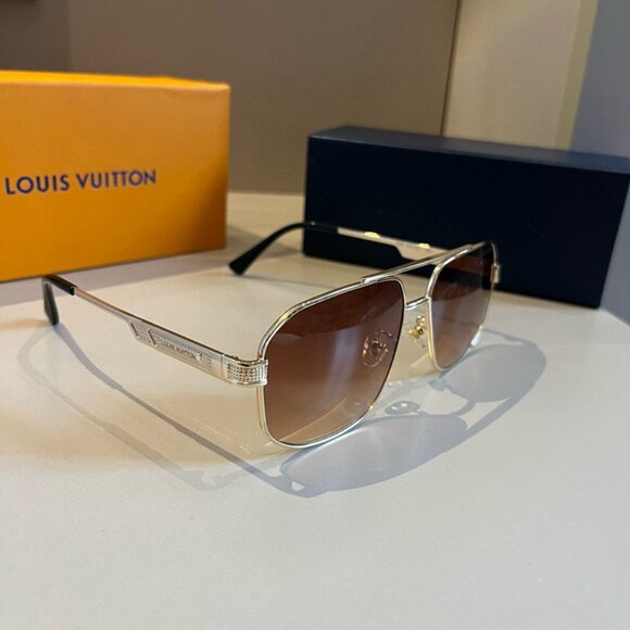 Louis Vuitton Gold Metal Frame Brown Sunglasses - Picture 1 of 7